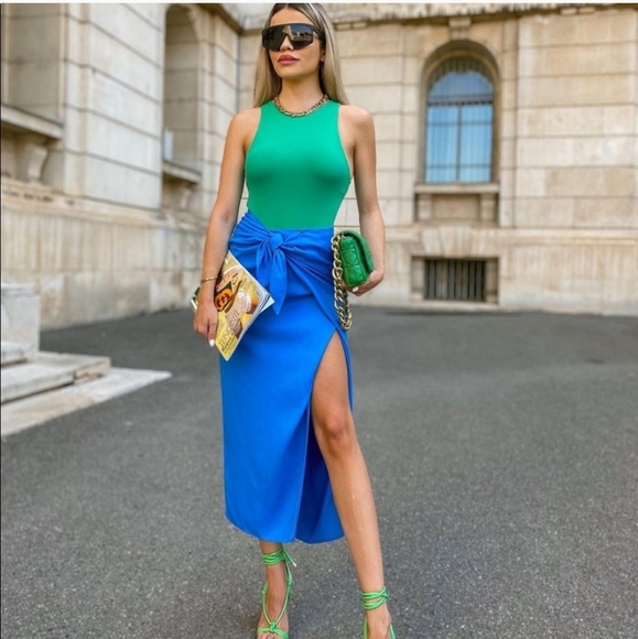 Zara * wrap midi knot blue skirt - Picture 8 of 16